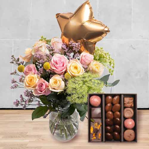 Flower Bouquet Chocolate And Balloon