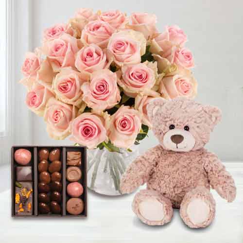 Mixed Rose With Teddy And Chocolates
